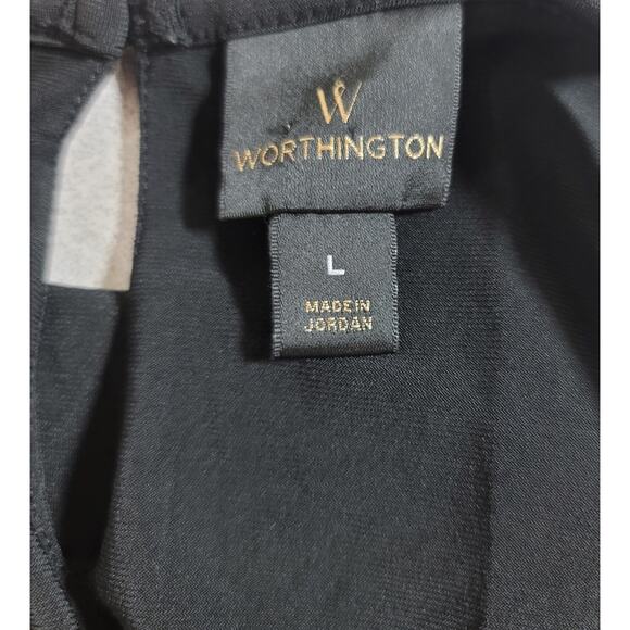 Worthington Black Pink Ruffled Sleeveless Top Large Keyhole Back Lightweight - Picture 3 of 6